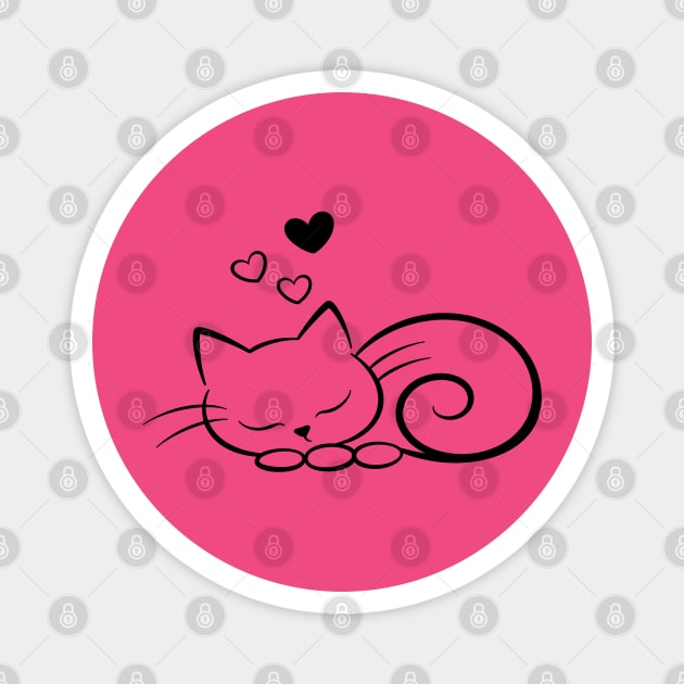 Minimal Sleeping Line Cat Art Magnet by Champanie's Store